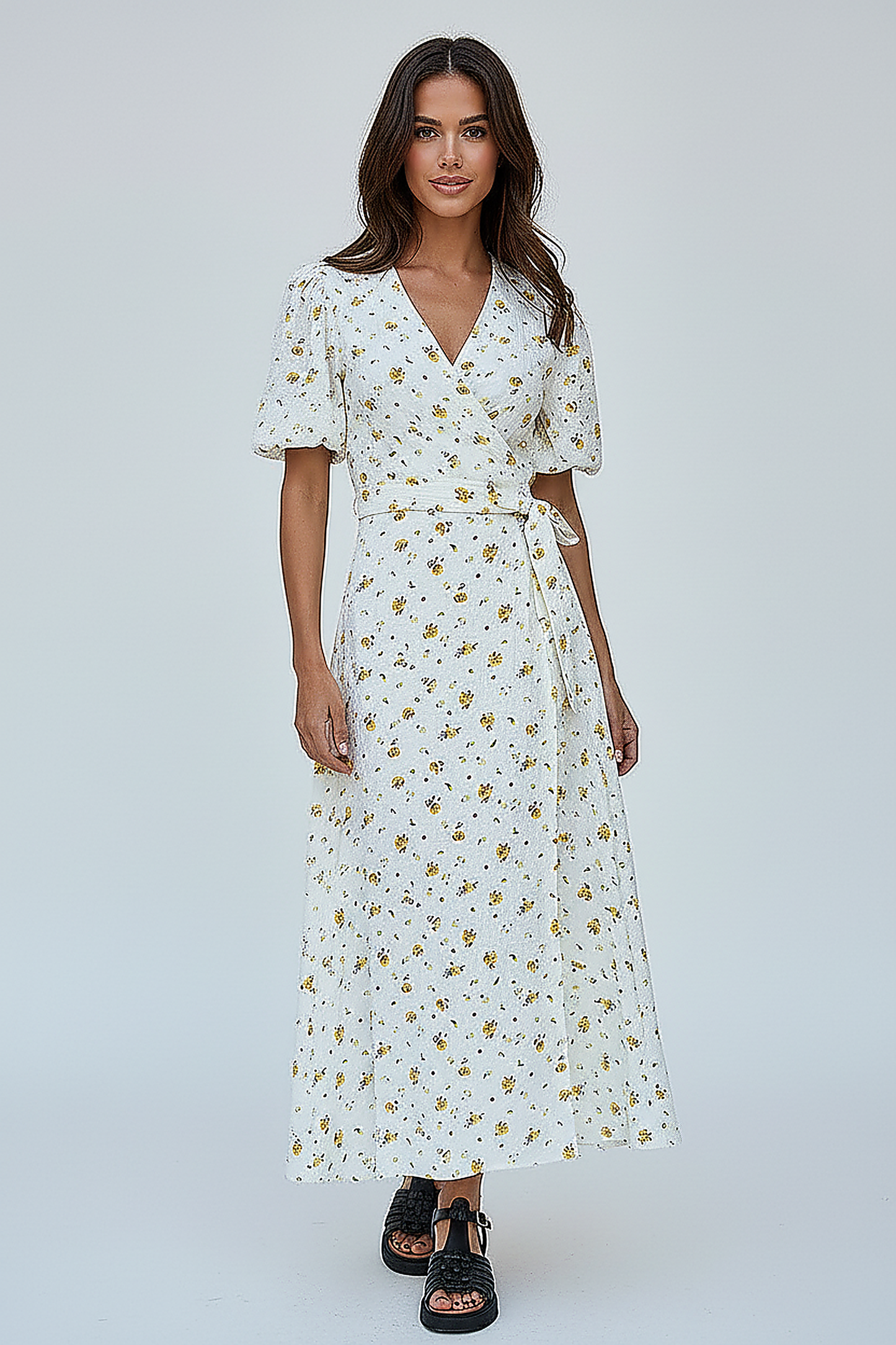 Lace Up Short Sleeve Long Dress - Thorne & Ivy