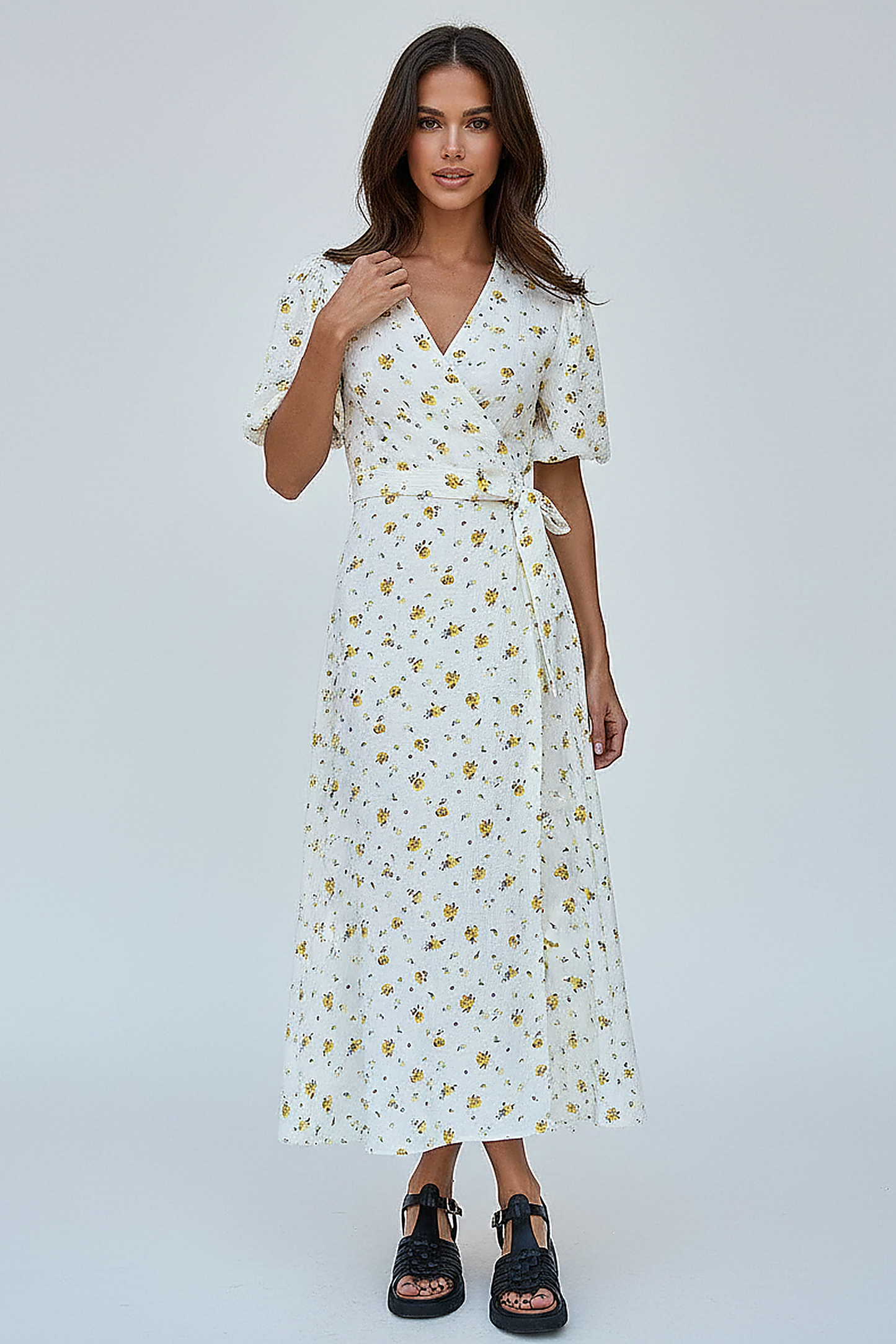 Lace Up Short Sleeve Long Dress - Thorne & Ivy