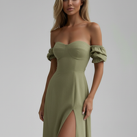 Floral off-shoulder dress fabric detail.