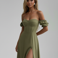 Floral off-shoulder maxi dress front view on model.