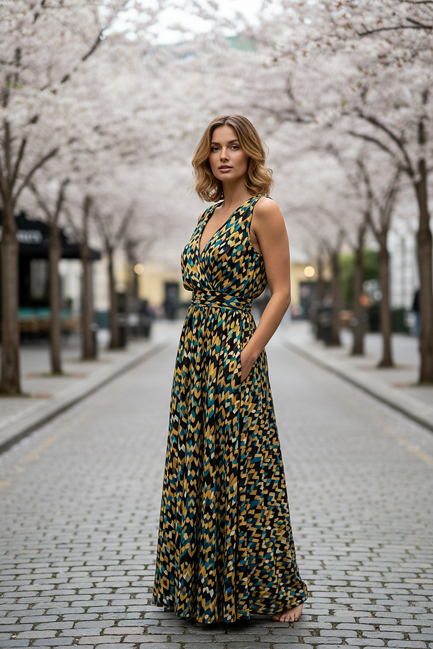 Printed V-Neck Maxi Dress - Thorne & Ivy