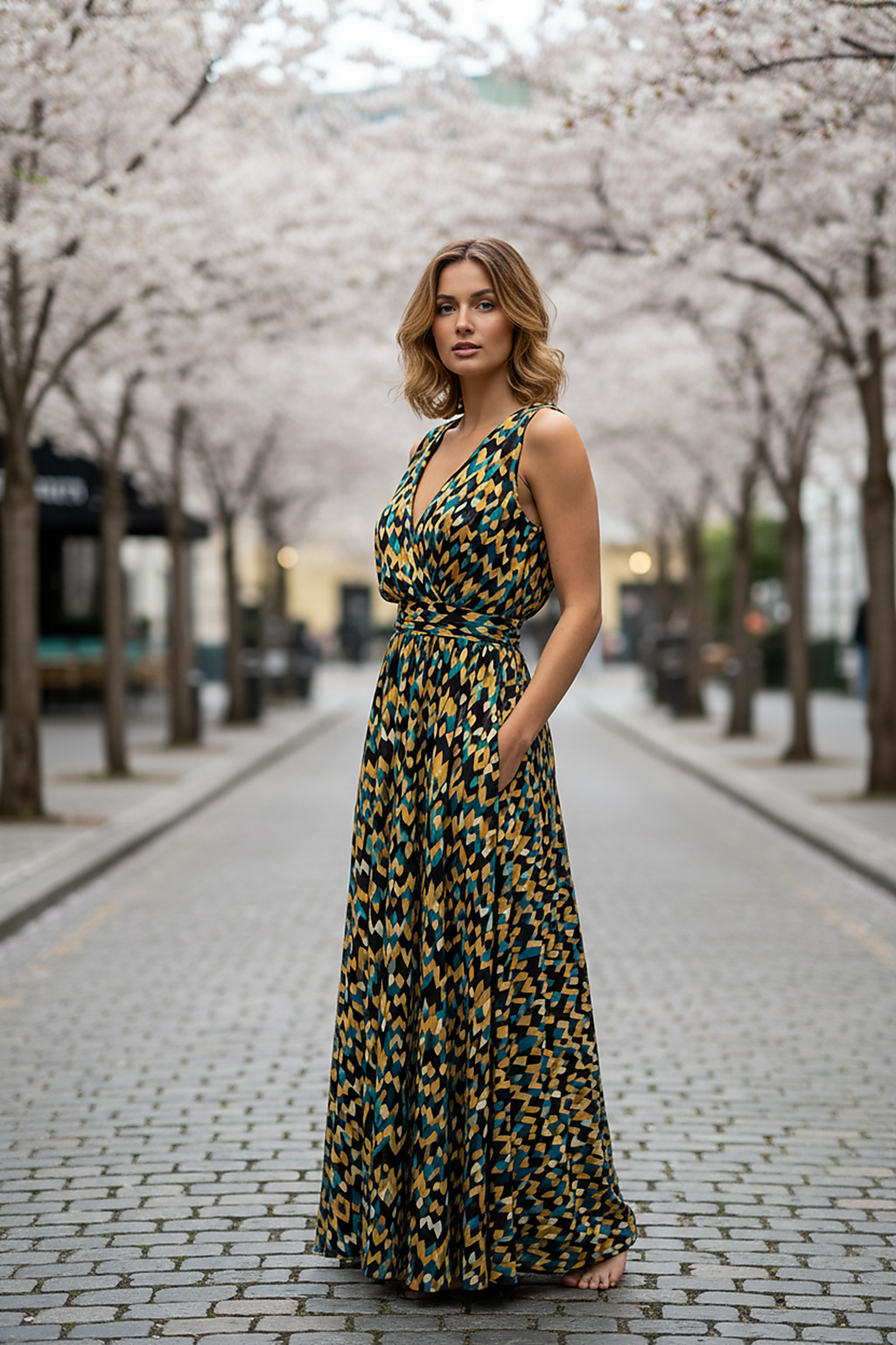 Printed V-Neck Maxi Dress - Thorne & Ivy