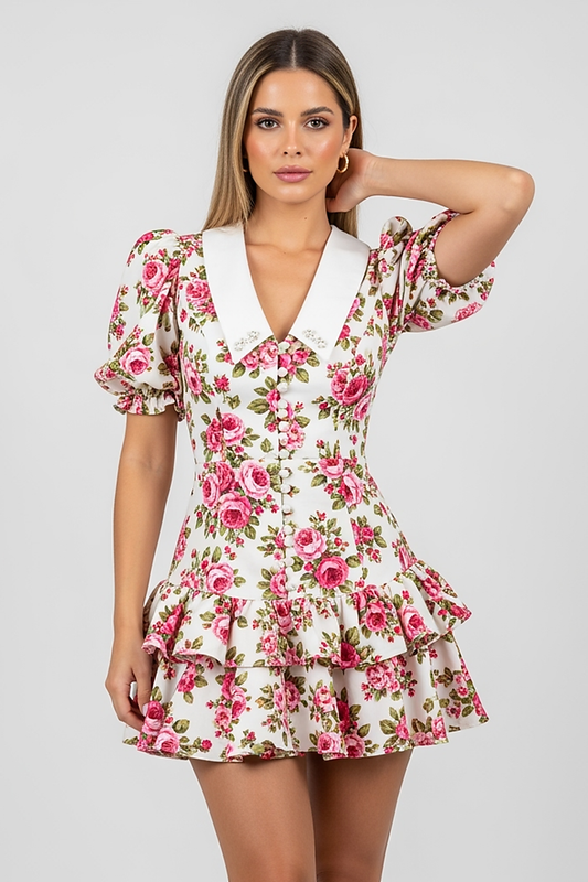 Floral Lapel Mini Dress - Thorne & Ivy