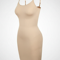 Nude shapewear full slip, close-up fabric detail.