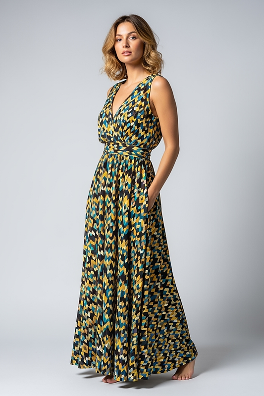 Printed V-Neck Maxi Dress - Thorne & Ivy