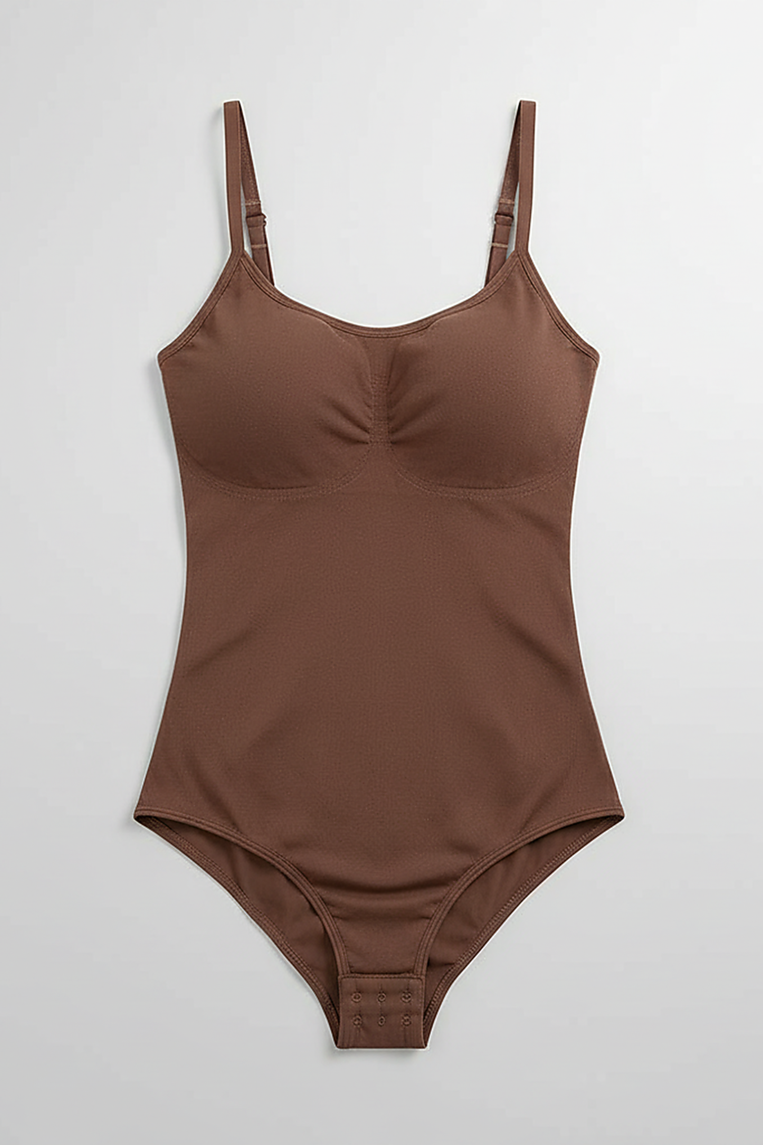 Women's seamless slimming bodysuit, alternate view on model.