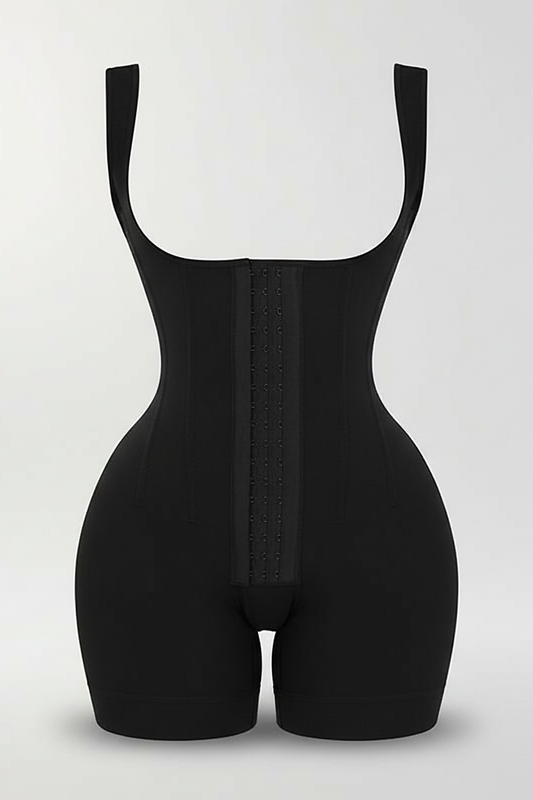 Nude BBL tummy control faja, side view on model.