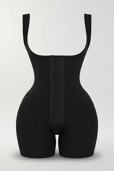 Nude BBL tummy control faja, side view on model.