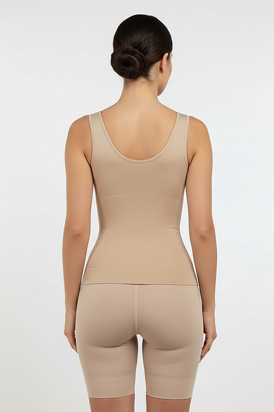 Padded bra body shaper, back view on model.