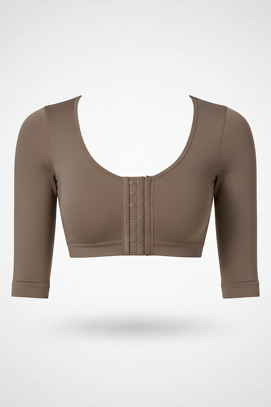 Women's cropped upper arm compression shaper, alternate view.