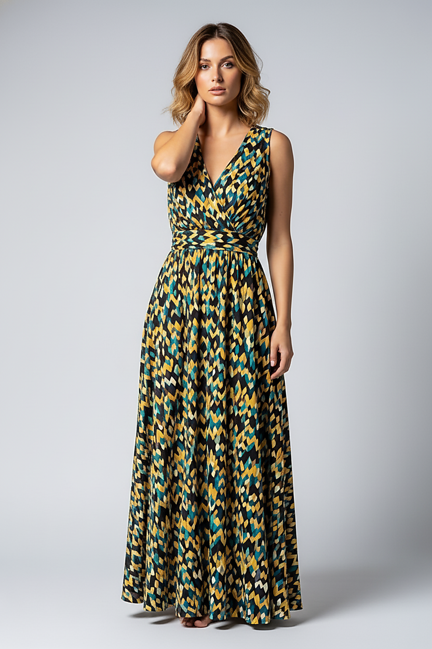 Printed V-Neck Maxi Dress - Thorne & Ivy