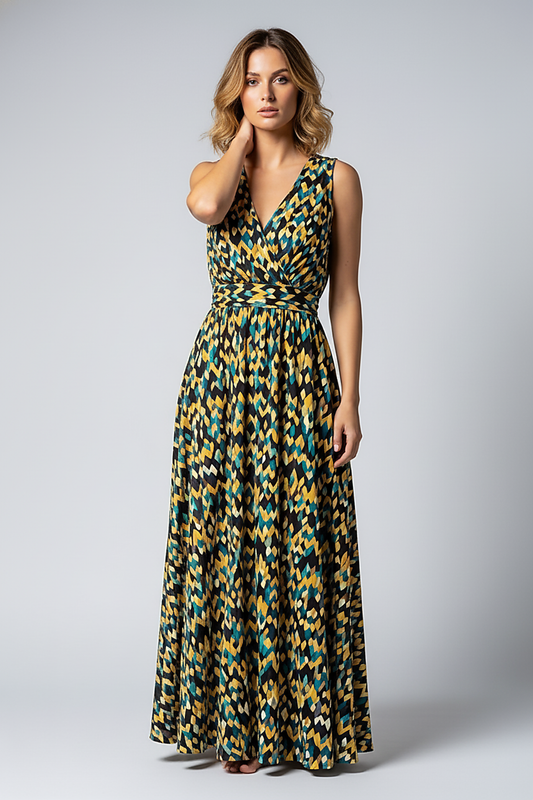 Printed V-Neck Maxi Dress - Thorne & Ivy