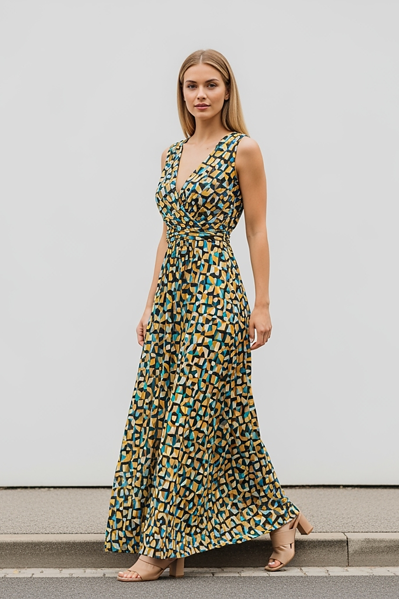 Printed V-Neck Maxi Dress - Thorne & Ivy