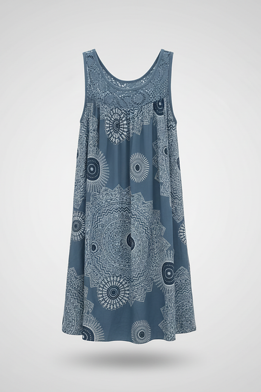 Plus size lace print camisole maxi dress, summer swing hem.