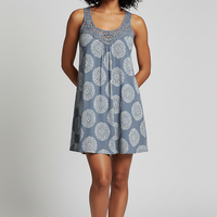 Plus size lace print swing dress, ideal for summer resort wear.