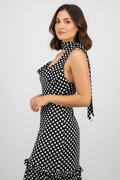 Polka Dot Tie-Front Maxi Dress - Thorne & Ivy