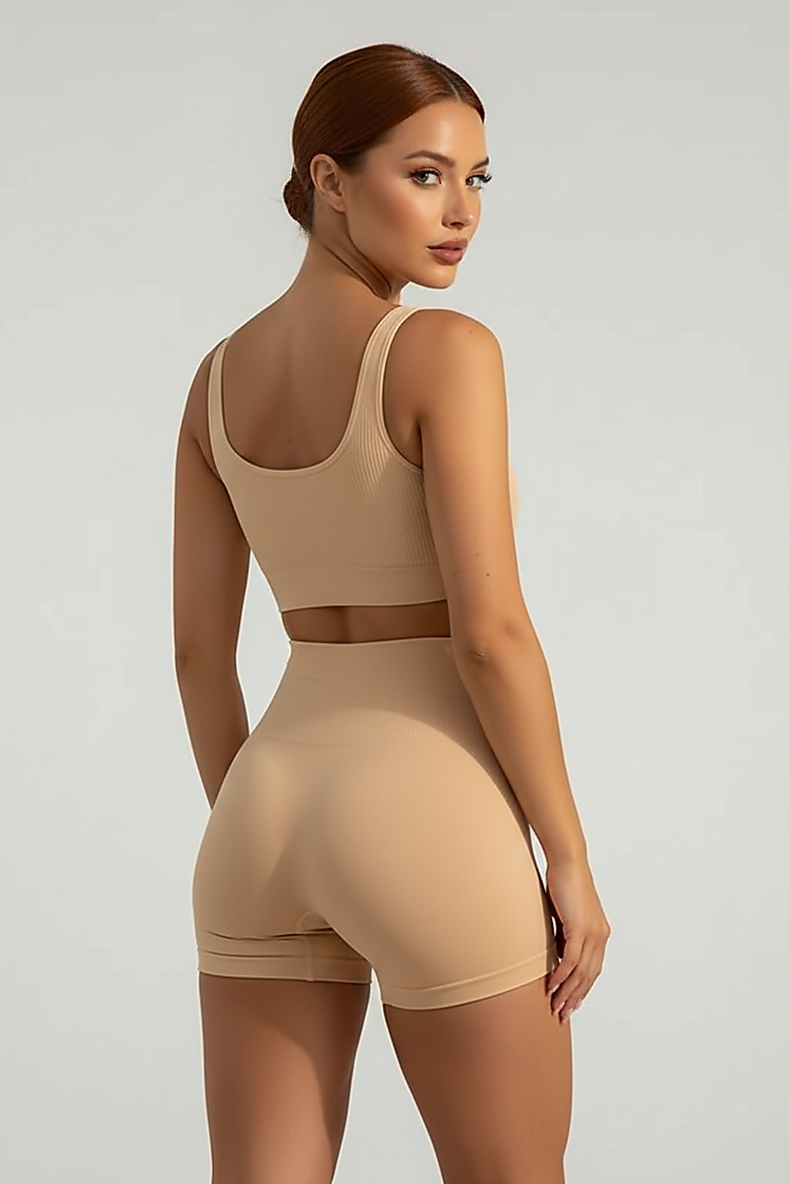 High-waist shaping control panty, back view.