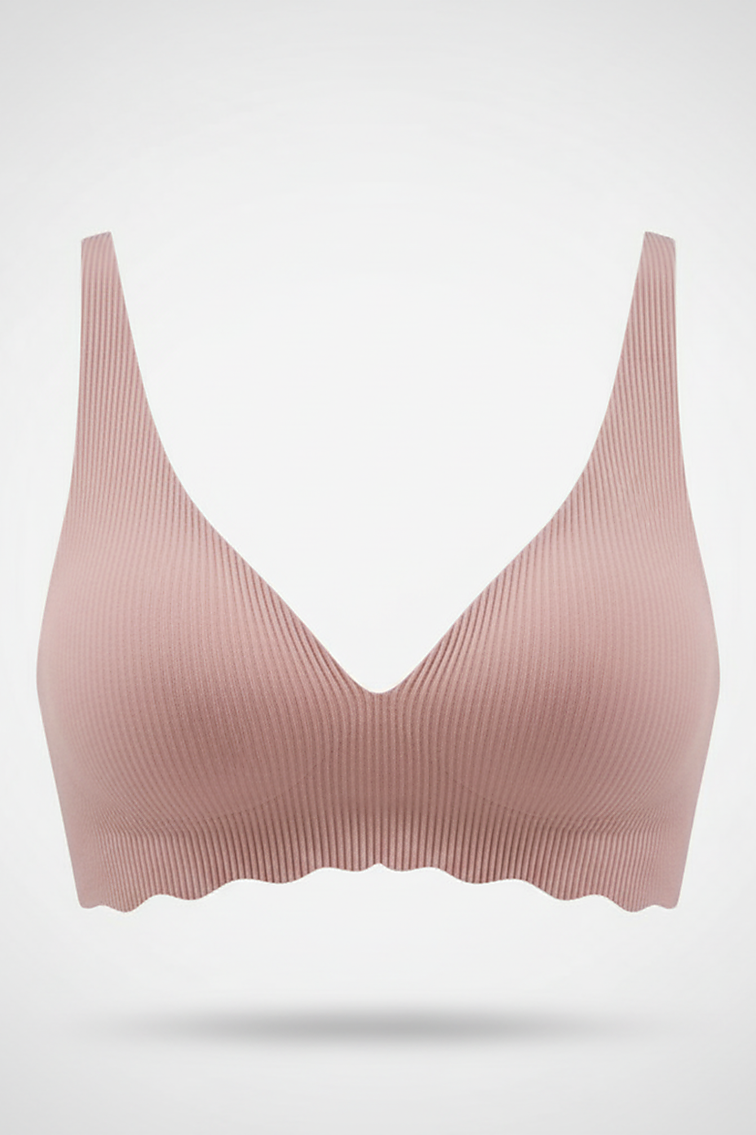 Women's seamless deep V bra, back close-up.