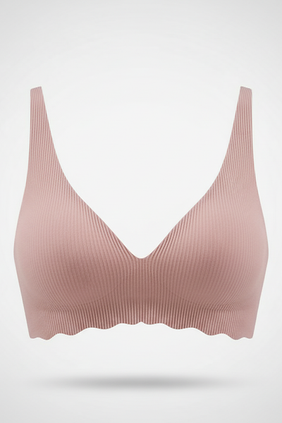 Women's seamless deep V bra, back close-up.