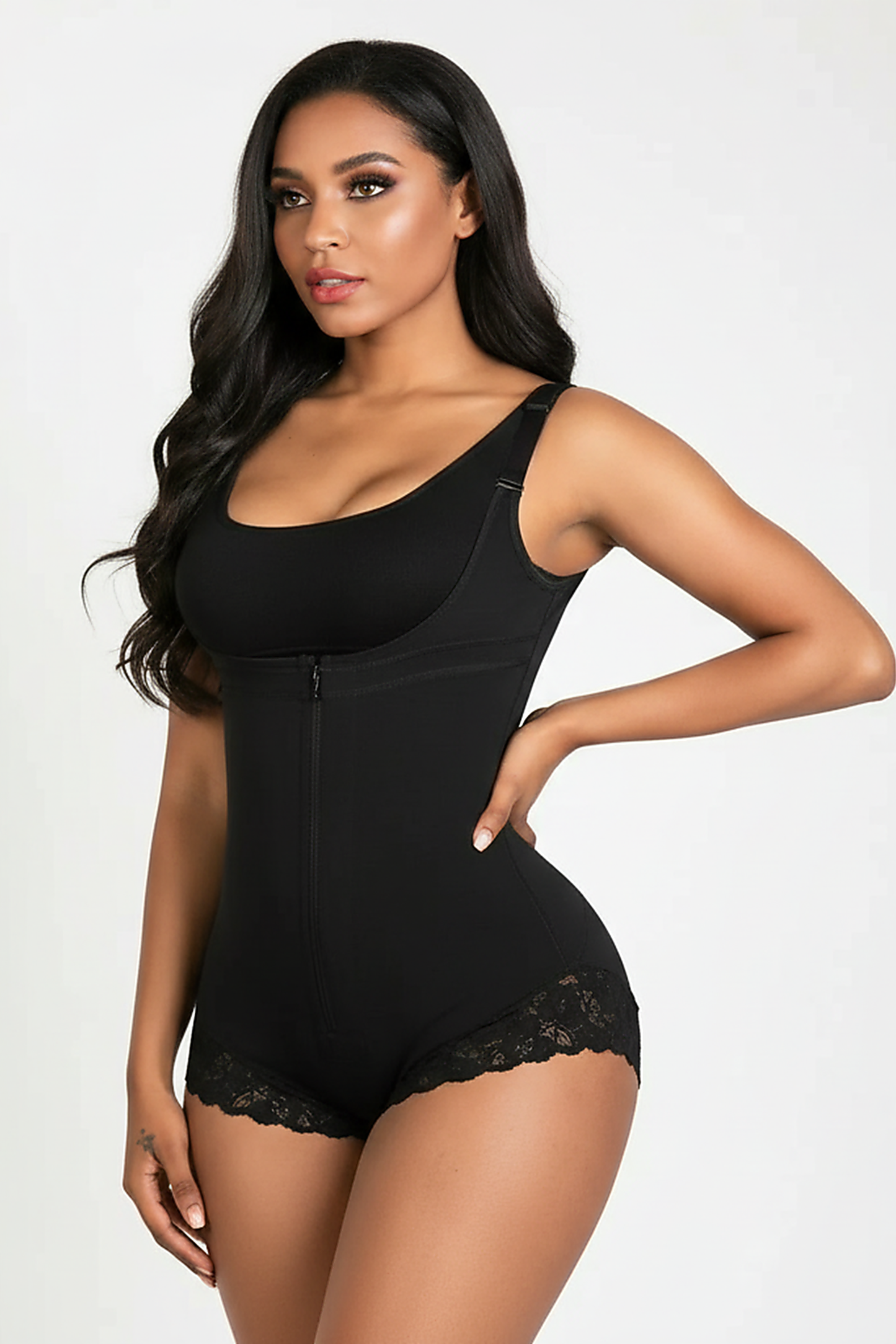 Neutral abdomen shaper, front view on model.