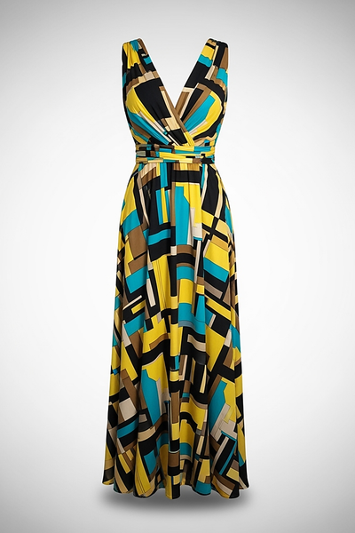 Printed V-Neck Maxi Dress - Thorne & Ivy