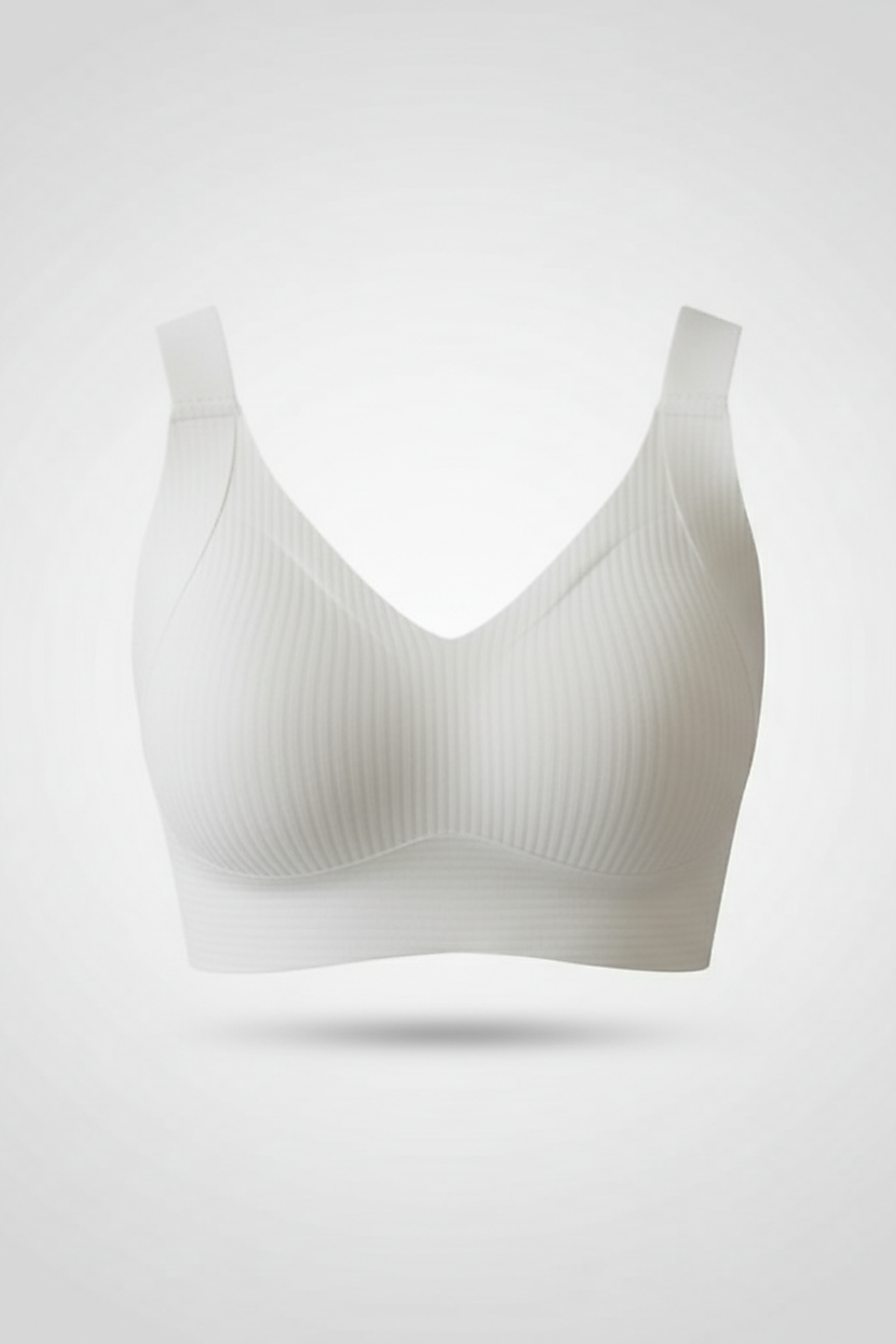 Women's smooth minimizing anti-sag bra, front view on model.