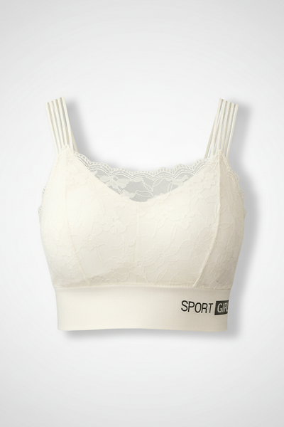 Women's seamless lace sports bra, beauty back alternate angle.