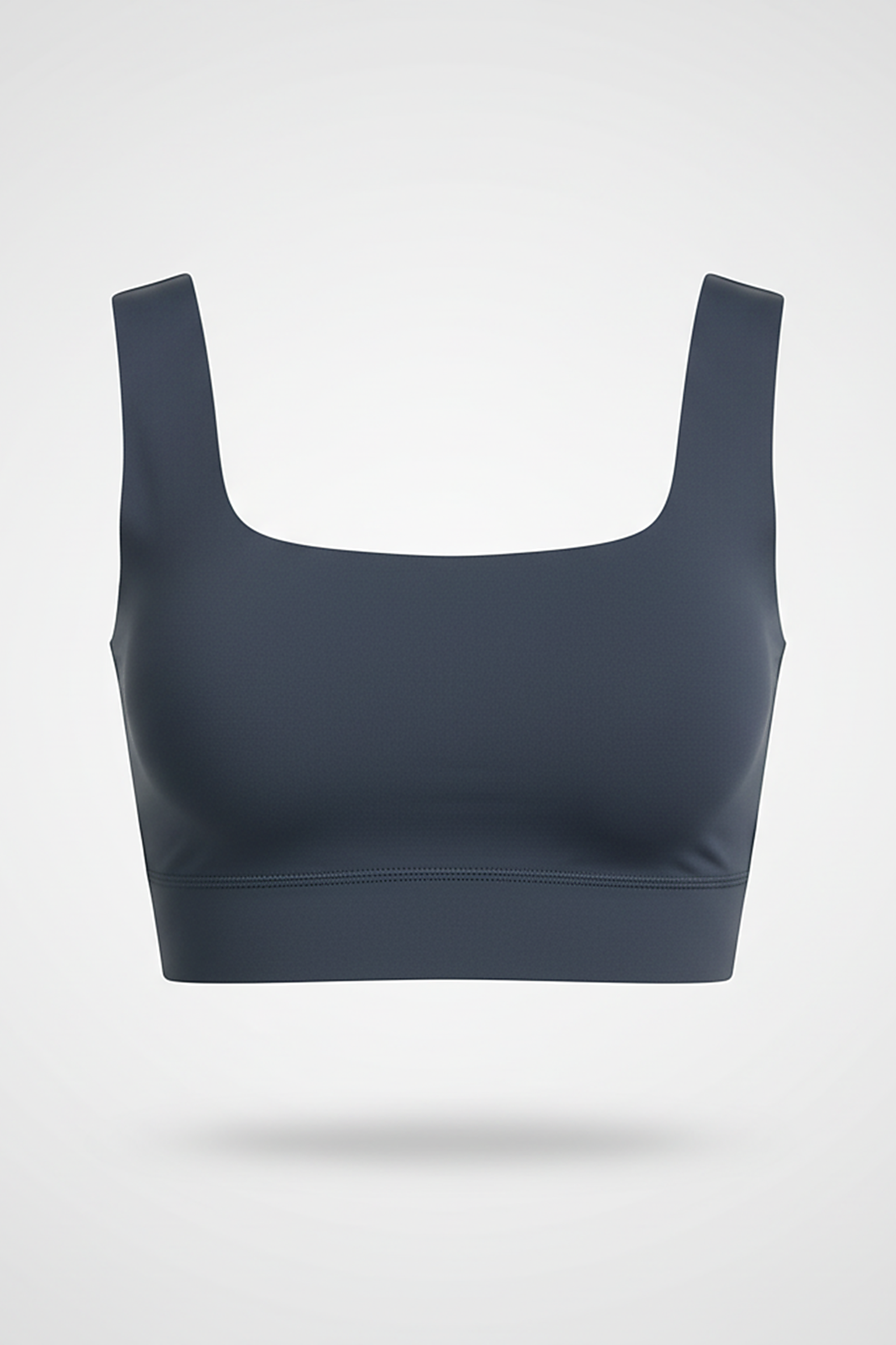 Women's seamless sports bra, alternate angle view on model.