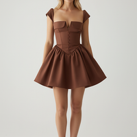 White short-sleeve mini dress, fabric texture detail.