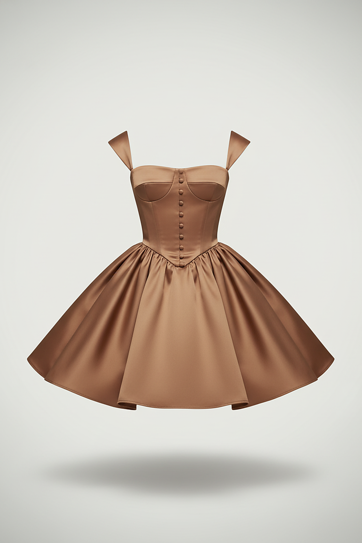 White short-sleeve mini dress, front view on model.