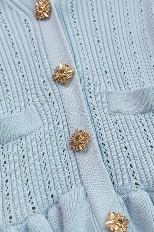 Knitted bodycon sweater dress, front view on model.