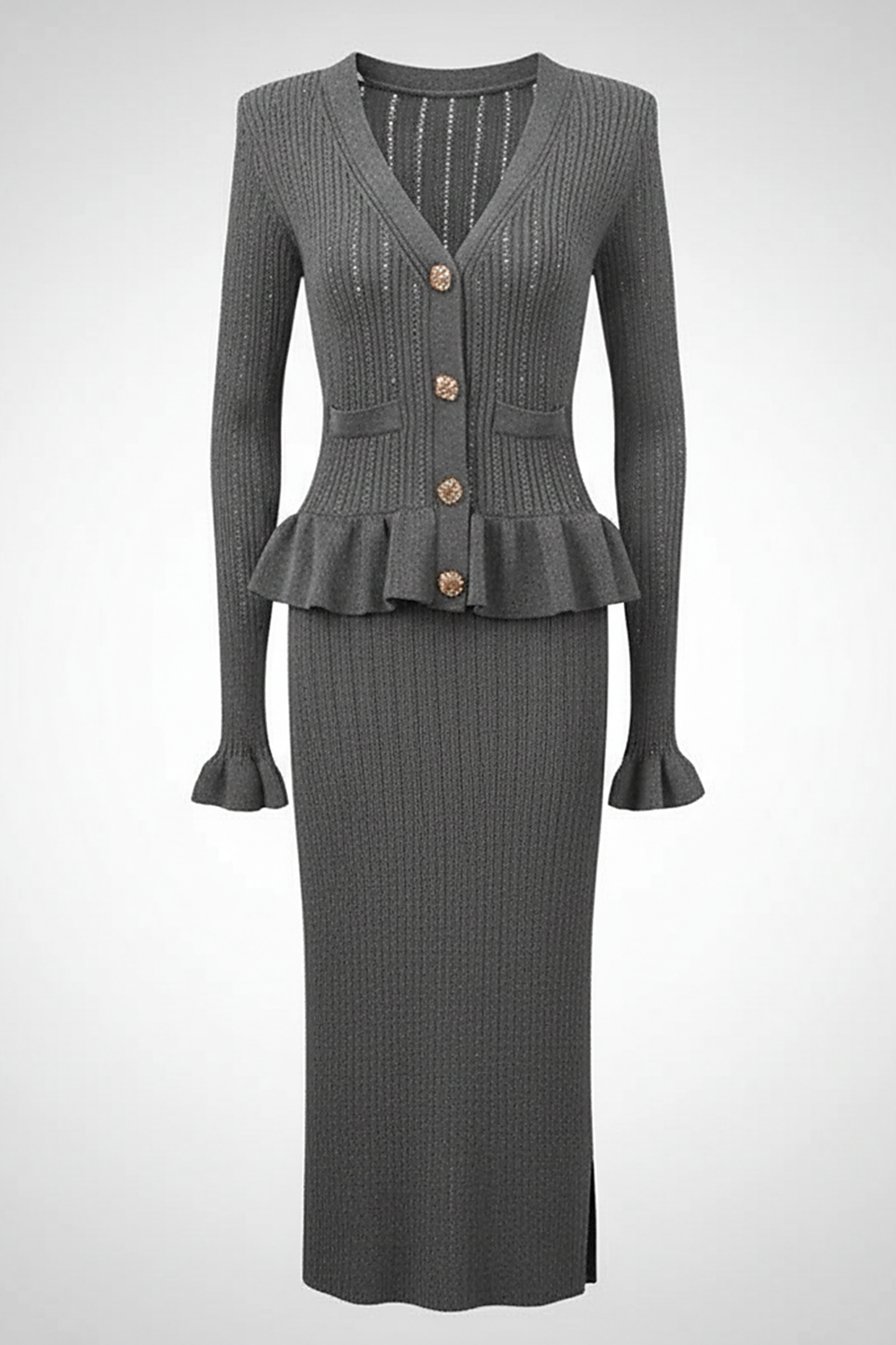 One-piece slim waist bodycon dress, front view on model.