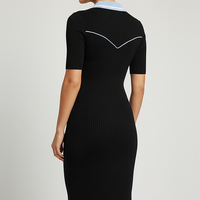 Y2K embroidered long bodycon knit dress, streetwear style, front view.