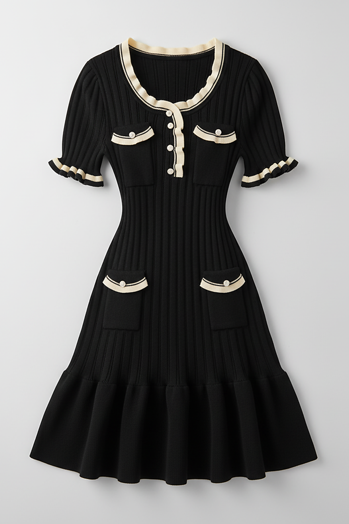 Knitted mini dress, detail shot.