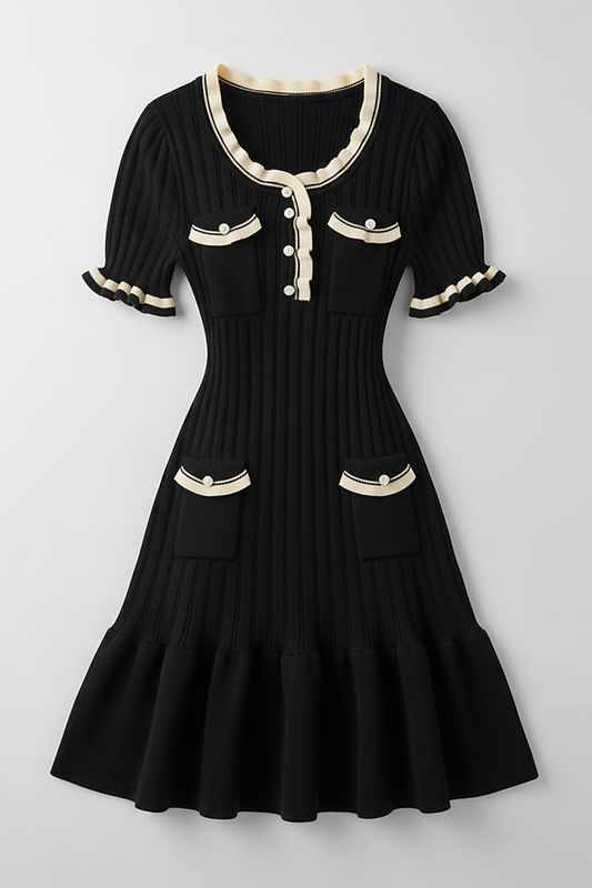 Knitted mini dress, detail shot.