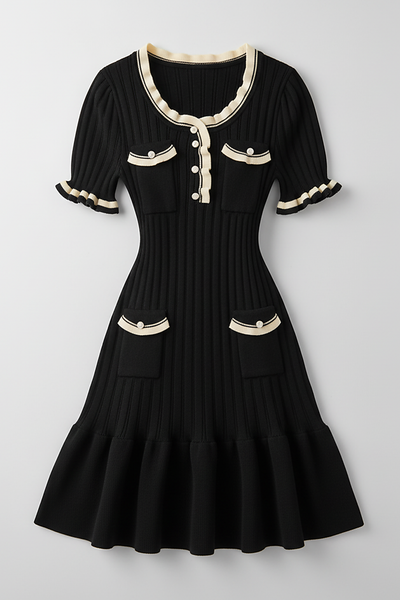 Knitted mini dress, detail shot.